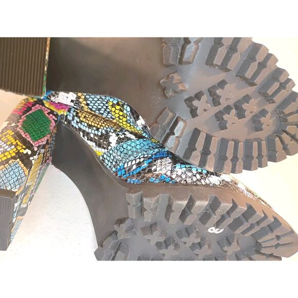 Liliana Women’s 8 Multi Colored Snakeskin Design Ankle Block Heel Boots - Picture 3 of 8